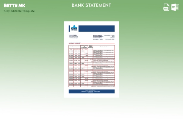 модерен стил Бугарија УББ банкарски извод шаблон ексел